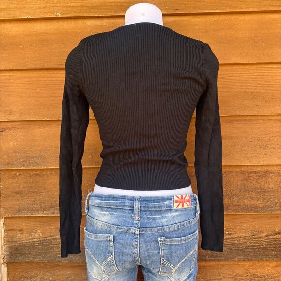 Divided Black Ribbed Front Zip Crop Top Size M - Picture 3 of 8